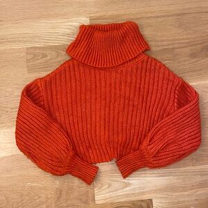 Urban Outfitters, vibrant orange, cropped, knit, turtle neck sweater